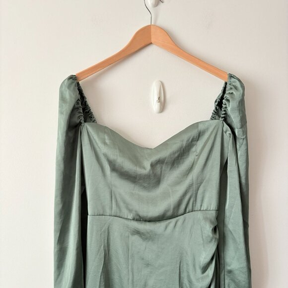 Aritzia Wilfred Anfora Satin Long Sleeve Dress Gallery Green Sage Size 4 - Picture 5 of 9